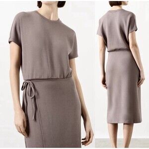 SPANX Air Essentials Midi Dress In Smoke (taupe) Short Sleeve Wrap Front Size M